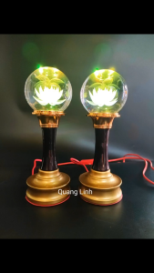Đèn thờ bàn Phật Gia tiên Tài Địa... quả cầu pha lê đèn đổi màu ( 1 cặp)