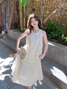 French Style Hollow out Sleeveless Holiday Dress Womens Summer Beach Vacation High Waist Long Gown Elegant Elegant Vest Dress