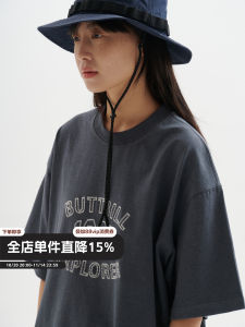 Buttbill Retro Embroidered Logo Cotton T-Shirt Loose Shoulder Summer Short Sleeve Mens Casual round Neck Tee for Couples