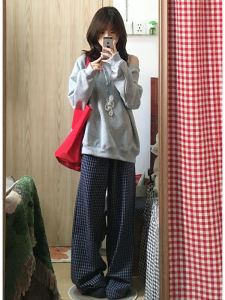 Quần Dài Kẻ Caro Cổ Điển Rộng Rãi Cho Nữ Mùa Thu Năm 2025 Quần Dài Ống Rộng Dáng Rộng Dài Đến Sàn