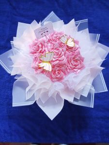 buket bunga satin/buket pita satin/buket mawar satin