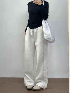 High Waist American Style Loose Straight Leg Womens Sport Pants Extra Long Trousers Wide Leg Floor Length Casual Pants