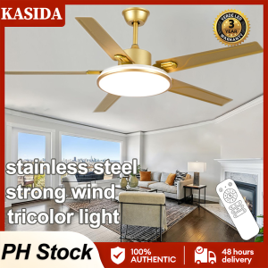 KASIDA stainless steel ceiling fan with light modern ceiling fan with led light ceiling fan 5 blades big ceiling fan heavy duty 3 colors dimming 6 speed wind ceiling lights with fan and remote control for dining room bedroom living room