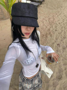 Slim Fit Long Sleeve T-Shirt Womens Spring New Style Thin See-through Casual Fashion round Neck Top by Buwan Studio