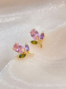 Colorful Zircon Tulip Earrings Womens Fashion Jewelry Crystal Hoops  out Sweet Style Miniature Exquisite Ear Jewelry