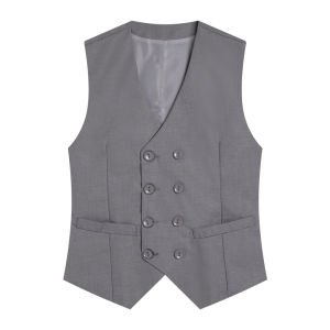 British Style Double-breasted Suit Vest Mens Business Casual Sleeveless Shoulder Pad Jacket Grey Color Slim Fit V-neck Pocket