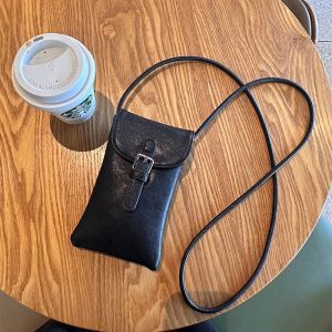Womens Crossbody Phone Bag Soft Leather Vertical Mini Bag Retro Style Walking Bag Lightweight Multifunctional Korean Version