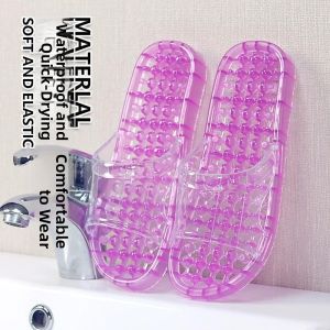 Bathroom Slippers Crystal Bottom Anti-Slip Summer New Mens Foot Sole Massage Slippers Leaky Home Slippers Casual Style PVC Material