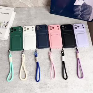 Luxury Wrist Strap Card Bag Lanyard Phone Case For iPhone 17 16 15 14 13 12 11 Pro Max 17Pro Air 16E X XR XS Plus Silicone Cover