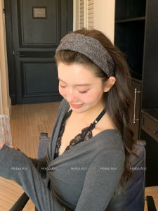 French Vintage Folded Knitted Hairband Rhinestone Elegant New 2025 High Forehead Headwear Advanced Hair Accessories