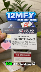 ( CÓ ESIM ) Sim Mobi Trọn Gói 1 Năm 12MFY - Data 100GB/tháng ( 1200GB/Năm ) không chia giới hạn theo ngày - Không Nạp Tiền Không Phát Sinh Chi Phí . FREESHIP - CHƯA KÍCH HOẠT.