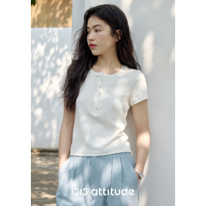 Áo Thun Tay Ngắn Cổ Henry Đơn Giản Thoáng Khí Mùa Hè Cho Nữ Amy Wine House Thường Ngày Cotton Dán Da Thường Ngày