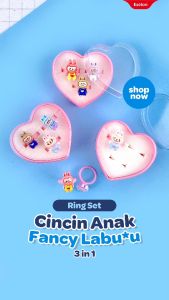3pcs Cincin Anak Mainan Fancy / 1 box Hati isi 3pcs Cincin Motif Lucu
