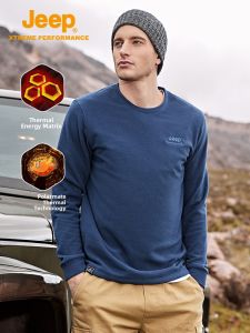 Jeep | Jeep Mens Outdoor Warm Fleece Sweatshirt Long Sleeve Round Neck Pullover Anti-static Autumn Winter Thermal Breathable Hoodie