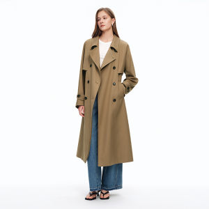 DUSHU | Classic Khaki Double-Breasted Long Trench Coat