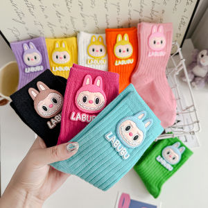 Childrens Mid-calf Socks Labubu Cartoon Cotton Socks for Boys And Girls Spring Autumn Colorful Dopaamine Pattern