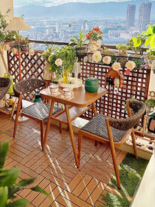 ZIYE | Balcony Suitable Rattan Tea Table and Chairs Set
