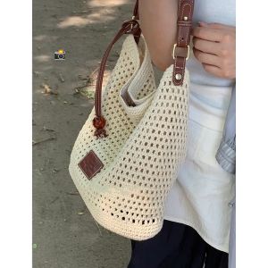 Large Capacity Woven Bucket Bag Womens Fashionable Summer Handbag Commuter Crossbody Tote Bag Casual Style Handbag