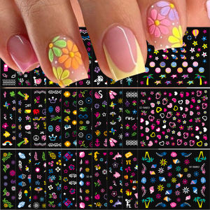 30Pc 3D Colorful Ocean Theme Nail Art Stickers 5.2*6.2cm Coconut Tree Shell Conch Dolphin Fruit Nail Decal DIY Nails Decorations