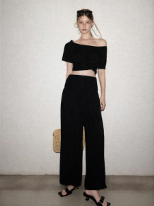 Cantonstory | Quần Tây Đen Cao Waist Tapered Phong Cách Thường Ngày