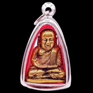 K574 หลวงพ่อเงิน วัดบางคลาน พิมพ์นิยม เนื้อโลหะชุบทอง เลี่ยมกรอบสแตนเลสแท้