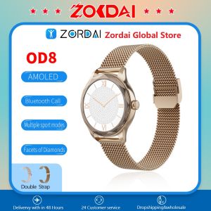 Zordai OD8 Diamond Smart Watches Women Lady SmartWatch AMOLED Screen Blood Pressure Sport IP68 Waterproof Physiological cycle
