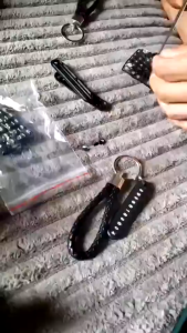 Black Leather Car Key Chain with Number Plate Hand Woven Rope Keychain