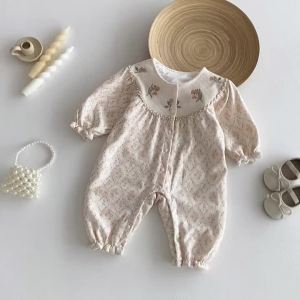Bộ Liền Thân Thu Đông Cho Bé Gái Họa Tiết Hoa Tay Dài Chất Liệu Cotton Dệt Kim Co Giãn Dễ Thương Dành Cho Bé Từ 0-1 Tuổi