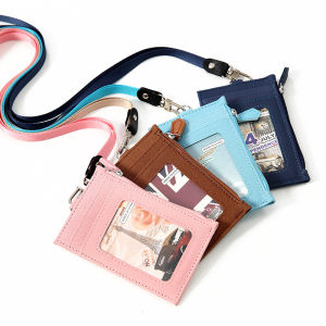 Women Simple ins Credit Card ID Badge Holder Student Bus Subway Access Cards Cases Youthful Campus Zipper Coin Purse with Lanyard