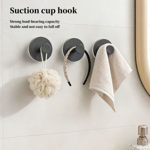 Glass window suction cup hook indoor shower hook bathroom non diamond towel hook bathrobe jacket hook - black (2-piece set)
