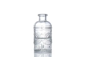 Mini French Vintage Flower Vase Relief Glass Hydroponic Decoration Living Room Decorative Ornaments Simple Style Home Decor