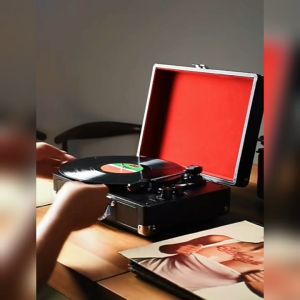 Vinyl Record Player Speaker Bluetooth Pemutar Piringan Hitam Gramophone Bentuk Koper USB