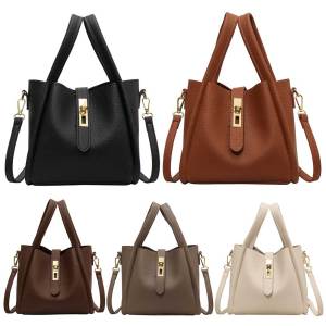 Bucket Bag for Women Solid PU Leather Crossbody Bag for Work and Travel Stylish Shoulder Bag with Adjustable Strap
