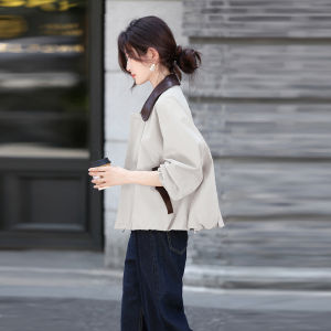 MANWUJINGLING | Early Autumn Colorful Notched Collar Patchwork Short Loose Casual Fitting Windbreaker