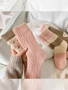 Thickened Cashmere Socks Womens Autumn Winter Warm Fluffy Woolen Loop Socks Pink Series Four Pairs Set Tgea Brand New Arrival