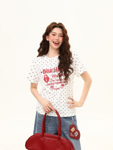 WILDAZI | American Retro Summer Polka Dot Short Sleeve Tshirt Slim Loose White