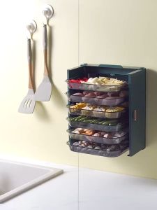 Wall Mounted Vegetables Tray 6-Layer Prepare Cooking Dishes Tray Multi-Functional Racks Kitchen Organizer and Storage 6 层壁挂式蔬菜托盘 准备烹饪菜肴托盘 多功能厨房收纳和储物架