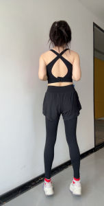 กางเกงโยคะเอวสูงแบบสวมสองชิ้น ทรงเข้ารูป กางเกงออกกำลังกายสำหรับวิ่งกลางแจ้ง กางเกงโยคะผู้หญิง ผ้าไนลอน ระบายอากาศได้ดี ดูดซับเหงื่อ ดูดซับความชื้น