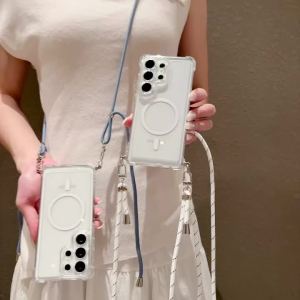 For Samsung A57 A37 A27 A17 A07 A56 A36 A26 A16 A06 A55 A35 A25 A15 A54 A34 Shockproof Crossbody Cord Strap Hard Clear Cover