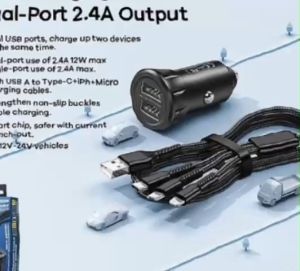 Bộ sạc xe hơi tích hợp cáp 3 in 1 Remax RCC236 max 2.4A