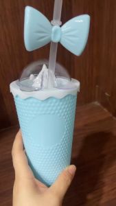 kids water cup with straw+bow/juicing artifact/sticker 450ML