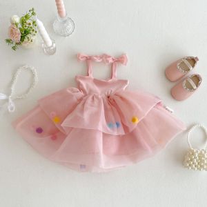 Summer Princess Dress for Girls One Year Old Birthday Party Cake Cutting Ceremony Infant Toddler Cotton Polyester Blend Skirt
