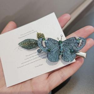 กิ๊บติดผมปักลายผีเสื้อสีน้ำเงินเขียว กิ๊บติดผมแบบมีด้านข้างหรูหราสไตล์ย้อนยุค กิ๊บติดผมแบบปากเป็ด กิ๊บติดผมแบบอเนกประสงค์