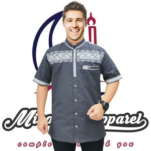 Baju Koko Pria Dewasa Terbaru Lengan Pendek Bahan Katun Kombinasi Dengan Bordir