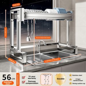 BW | Stainless Steel Kitchen Sink Dish Drainer Rack Multi-Function Dishware Storage Holder Non-Drilled Installation Dish Rack