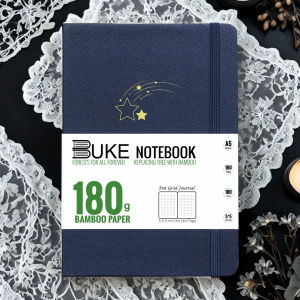 BUJO A5 Dot Grid Notebook – Premium Dotted Journal 180gsm Paper Silver Edges Hardcover Pocket & Gift Packaging