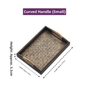 YILI DECO | Vintage Wooden Rattan Tea Tray