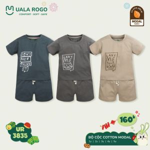 Đồ bộ bé trai bé gái Ualarogo cộc tay mặc nhà 1-5 tuổi vải Cotton Modal thấm hút co giãn mềm mại 3835