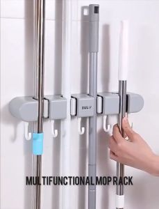 ที่แขวนไม้ถูพื้นและไม้กวาด / ที่แขวนไม้ถูพื้นติดผนังพร้อมตะขอ 5 อันและช่องใส่ลูกบอล 4 ช่อง / ที่แขวนไม้ถูพื้นแบบไม่ต้องเจาะ / ที่แขวนไม้ถูพื้นในห้องน้ำและห้องครัว / ที่แขวนไม้ถูพื้น ที่เก็บไม้กวาด / อุปกรณ์จัดเก็บของใช้ทำความสะอาดในครัวเรือน