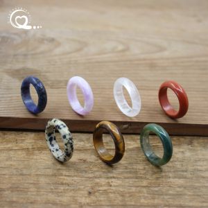 Healing Crystal Band Rings Natural Stone Quartz Agates Jaspers Dainty Finger Solid Ring Women Fashion Minimalist JewelryQC4209